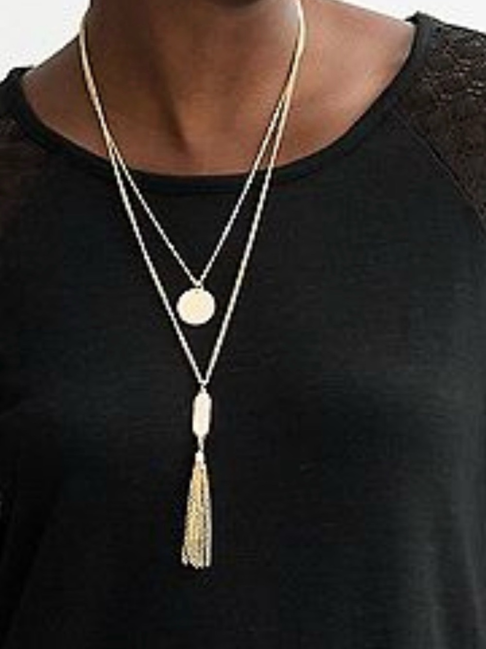 Gold Colored Layered Tassel Pendant Necklace | Women's Jewelry